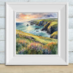 Detail view of artwork from Coastal Painting Wall Art I Wildflower Watercolor Home Decor I Cliff Landscape Printable Square Art. (variation 2)