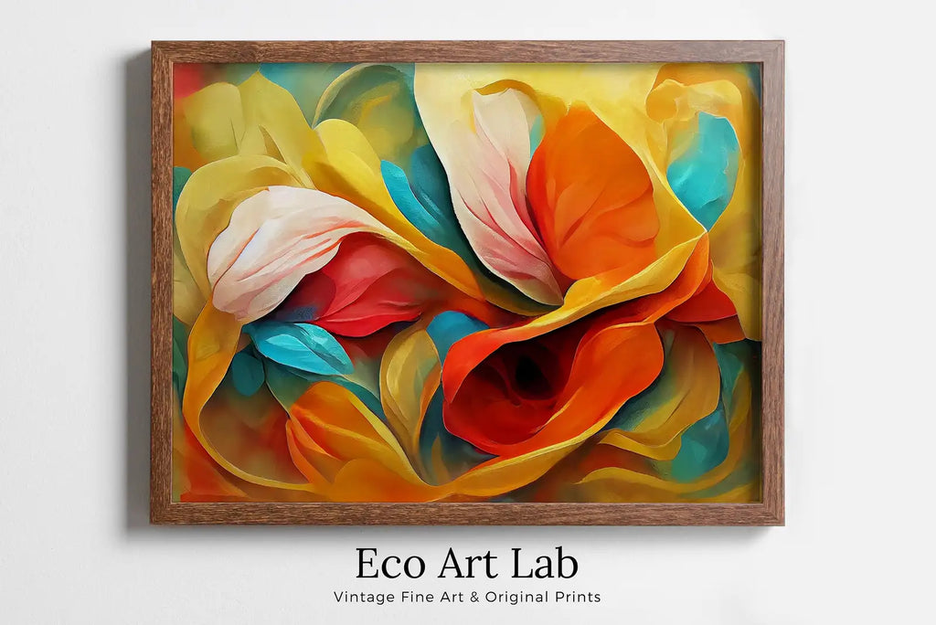 Framed view of Colorful Abstract Flower Petals. Abstract Modern Floral Print Digital Painting. Printable Wall Art. Botanical Art Print. Downloadable Art #4 – printable wall art digital download.