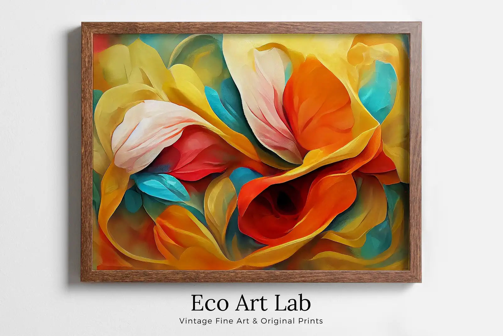 Framed view of Colorful Abstract Flower Petals. Abstract Modern Floral Print Digital Painting. Printable Wall Art. Botanical Art Print. Downloadable Art #4 – printable wall art digital download.