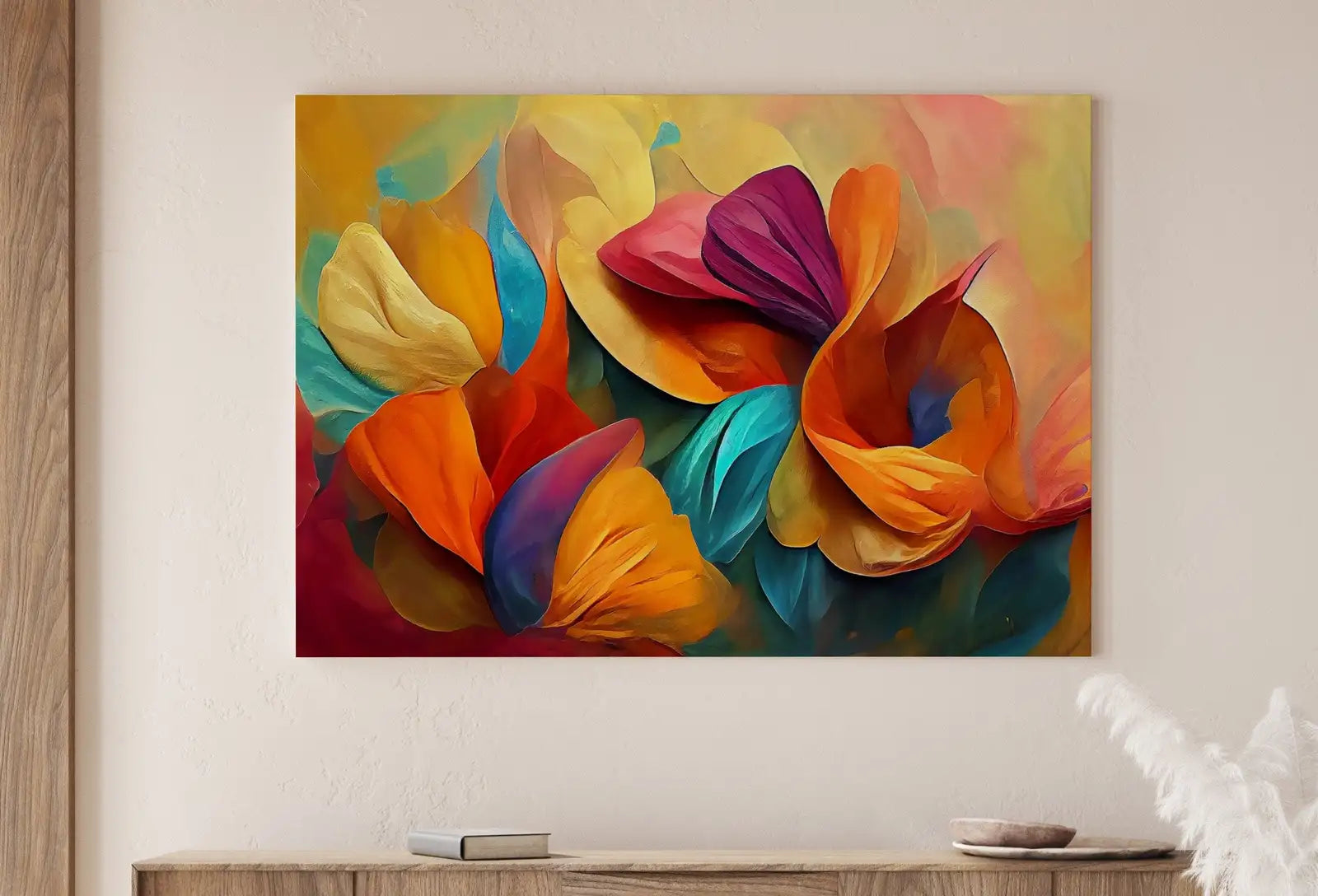 Detail view of artwork from Colorful Abstract Flower Petals. Abstract Modern Floral Print Digital Painting. Printable Wall Art. Botanical Art Print. Downloadable Art #5. (variation 1)