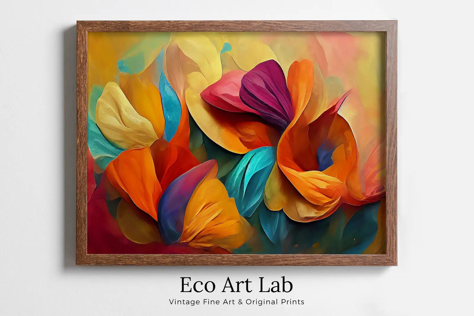 Framed view of Colorful Abstract Flower Petals. Abstract Modern Floral Print Digital Painting. Printable Wall Art. Botanical Art Print. Downloadable Art #5 – printable wall art digital download.