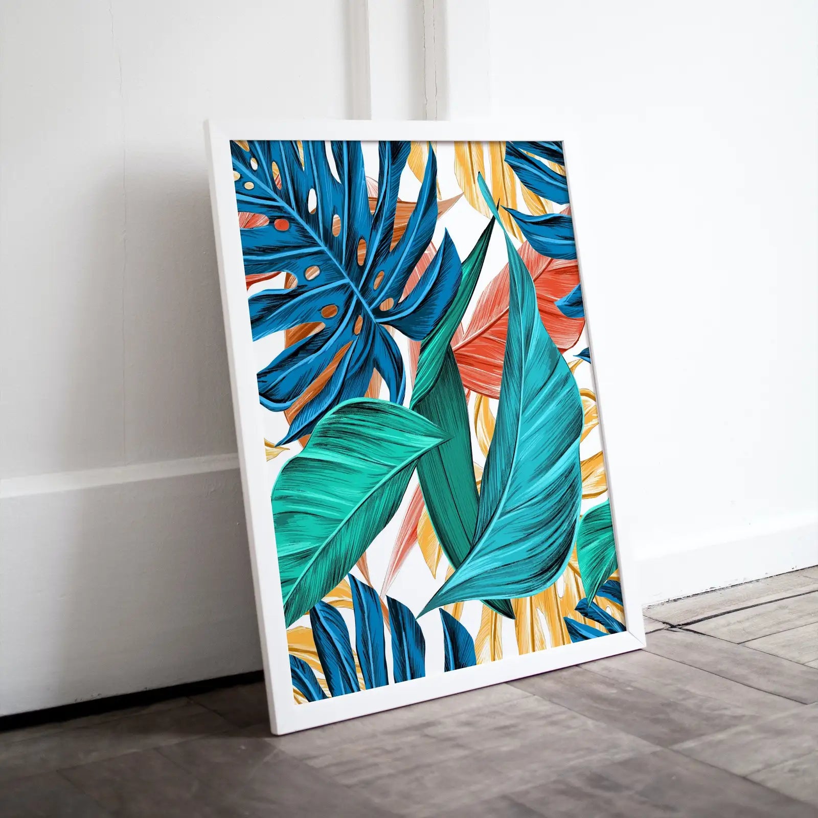 Included artwork preview showing first selection of artworks from Colorful Botanical Print. Instant Download Tropical Wall Decor. Monstera and Palm Leaf Wall Art. Printable Leaf Painting, Tropical Foliage.