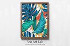 Framed view of Colorful Botanical Print. Instant Download Tropical Wall Decor. Monstera and Palm Leaf Wall Art. Printable Leaf Painting, Tropical Foliage – printable wall art digital download.