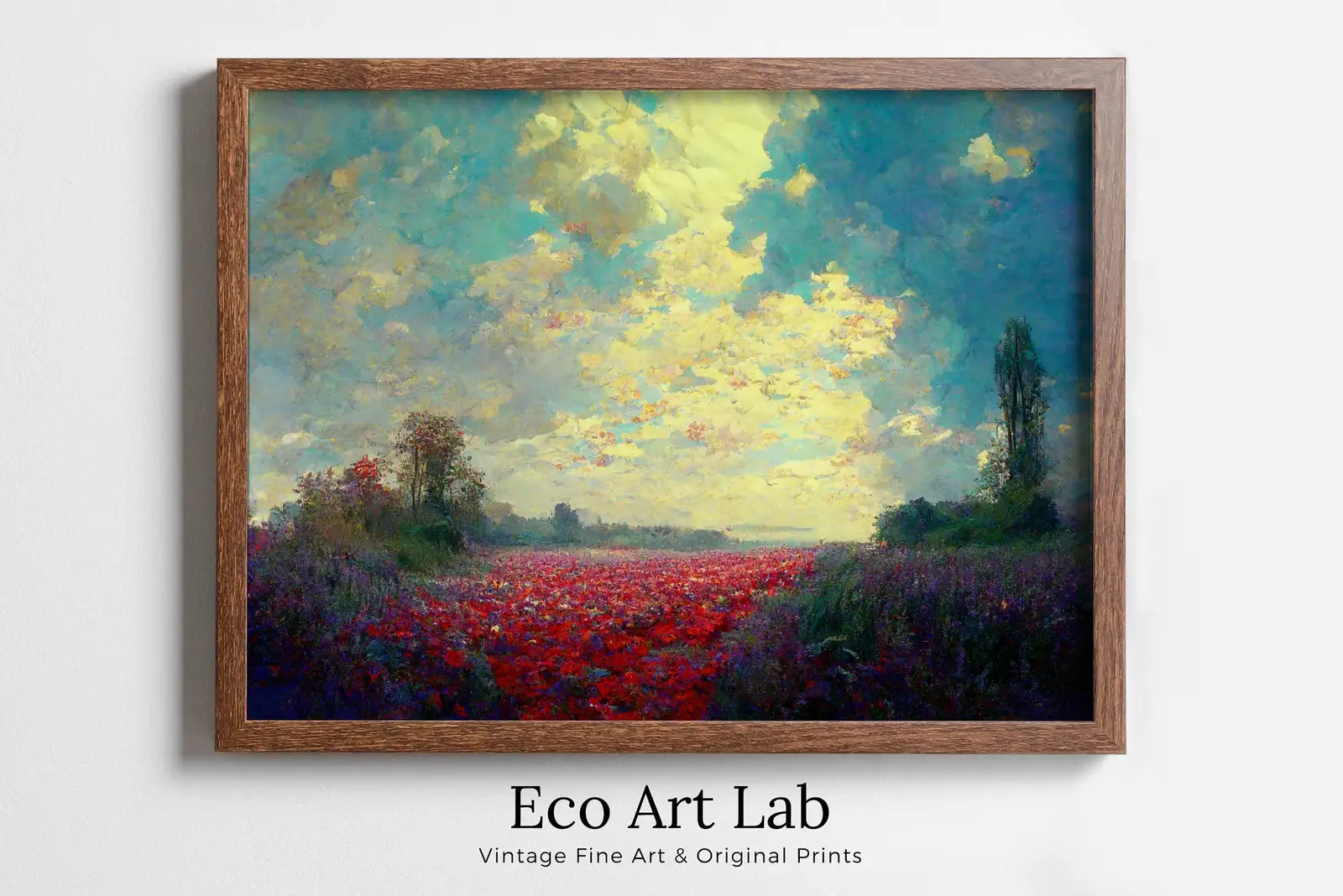 Framed view of Colorful Field of Flowers Monet Inspired Digital Painting. Landscape Print Instant Download Floral Decor. Printable Wall Art. Abstract Decor – printable wall art digital download.