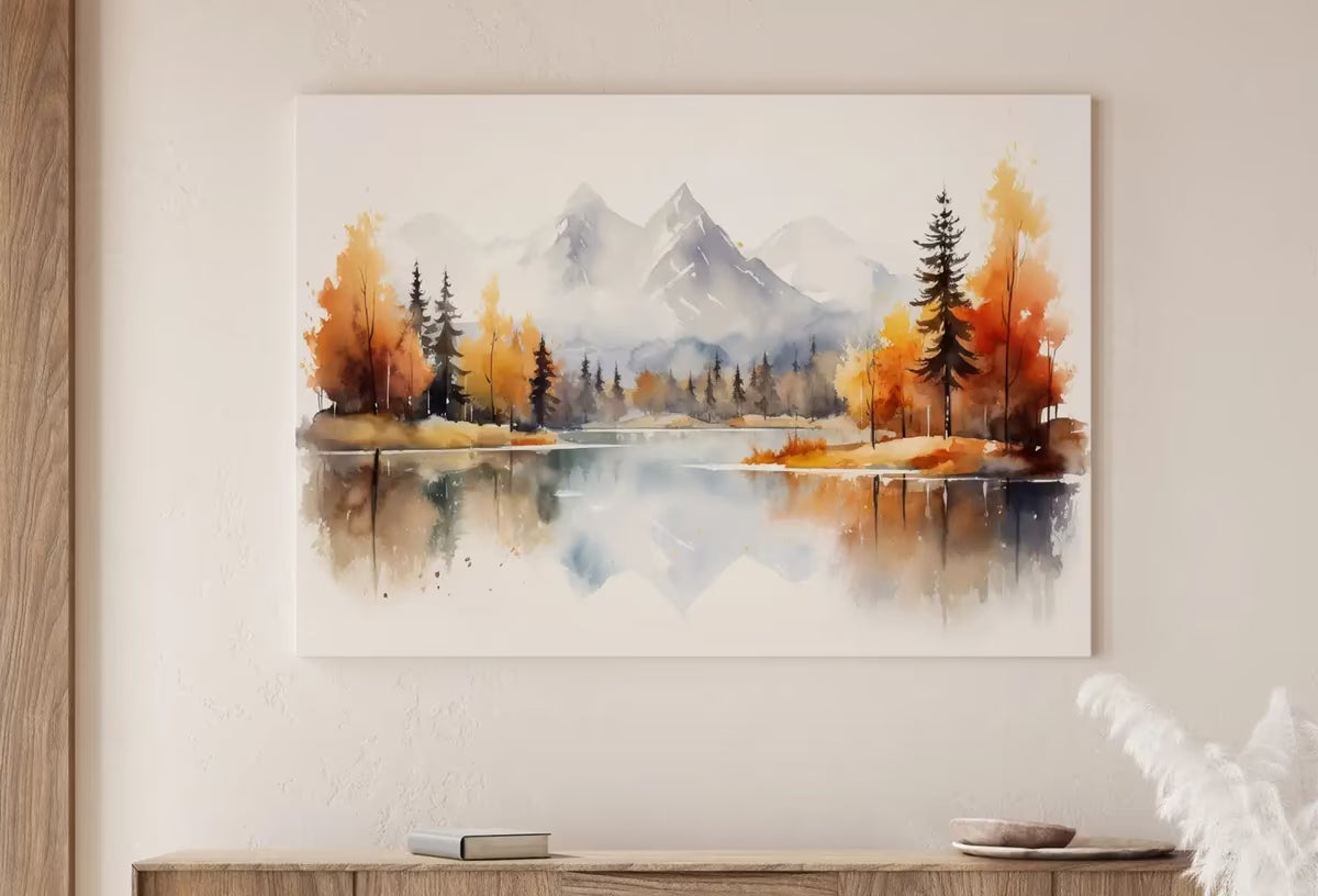 Colorful Forest Landscape. River Forest & Mountain Fall Watercolor Painting. Printable Nature Art. Mountain Forest Art. Printable Wall Art – Printable Wall Art