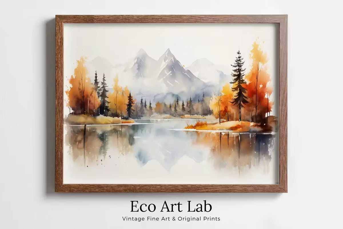 Colorful Forest Landscape. River Forest & Mountain Fall Watercolor Painting. Printable Nature Art. Mountain Forest Art. Printable Wall Art – Printable Wall Art