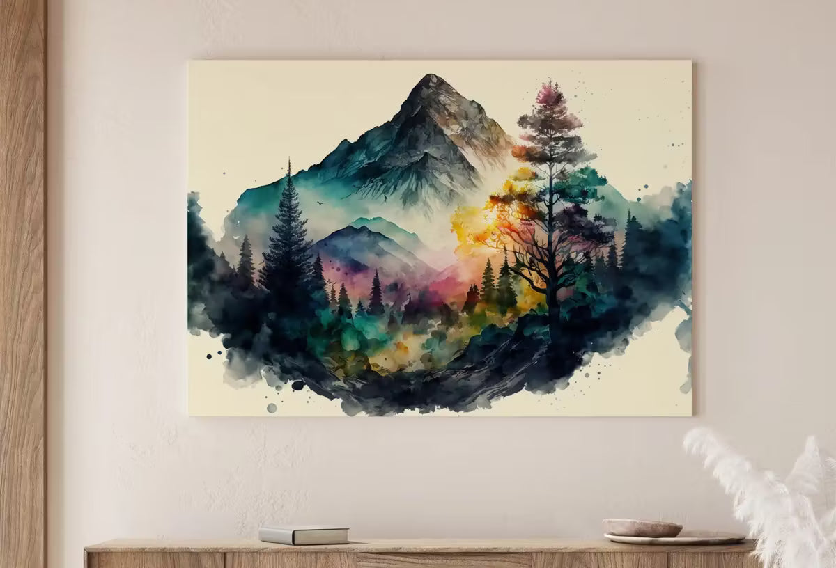 Colorful Forest & Mountain Watercolor Painting. Forest Landscape Printable. Nature Art Print. Mountain Forest Art. Printable Wall Art – Printable Wall Art