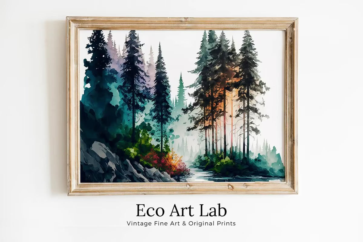 Colorful Forest Trees Painting Print. Printable Wall Art. Nature Decor. Watercolor Forest Landscape Printable. Abstract Forest Art – Printable Wall Art