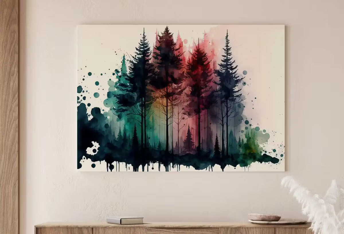 Colorful Forest Trees Painting. Printable Wall Art. Nature Decor Print. Watercolor Forest Landscape Printable. Abstract Forest Art – Printable Wall Art