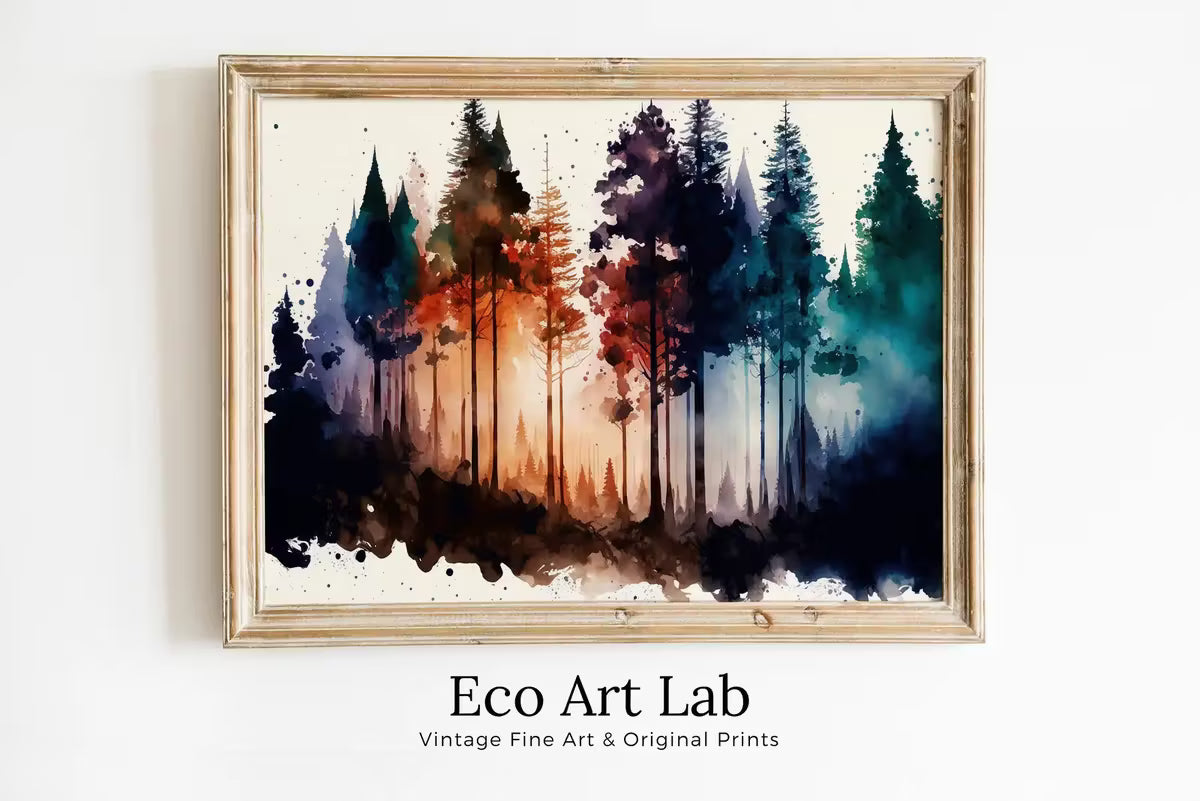 Colorful Forest Trees Watercolor Painting. Printable Wall Art. Nature Decor Print. Forest Landscape Printable. Abstract Forest Art – Printable Wall Art
