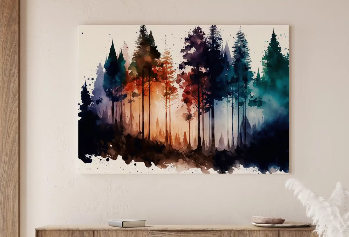 Colorful Forest Trees Watercolor Painting. Printable Wall Art. Nature Decor Print. Forest Landscape Printable. Abstract Forest Art – Printable Wall Art