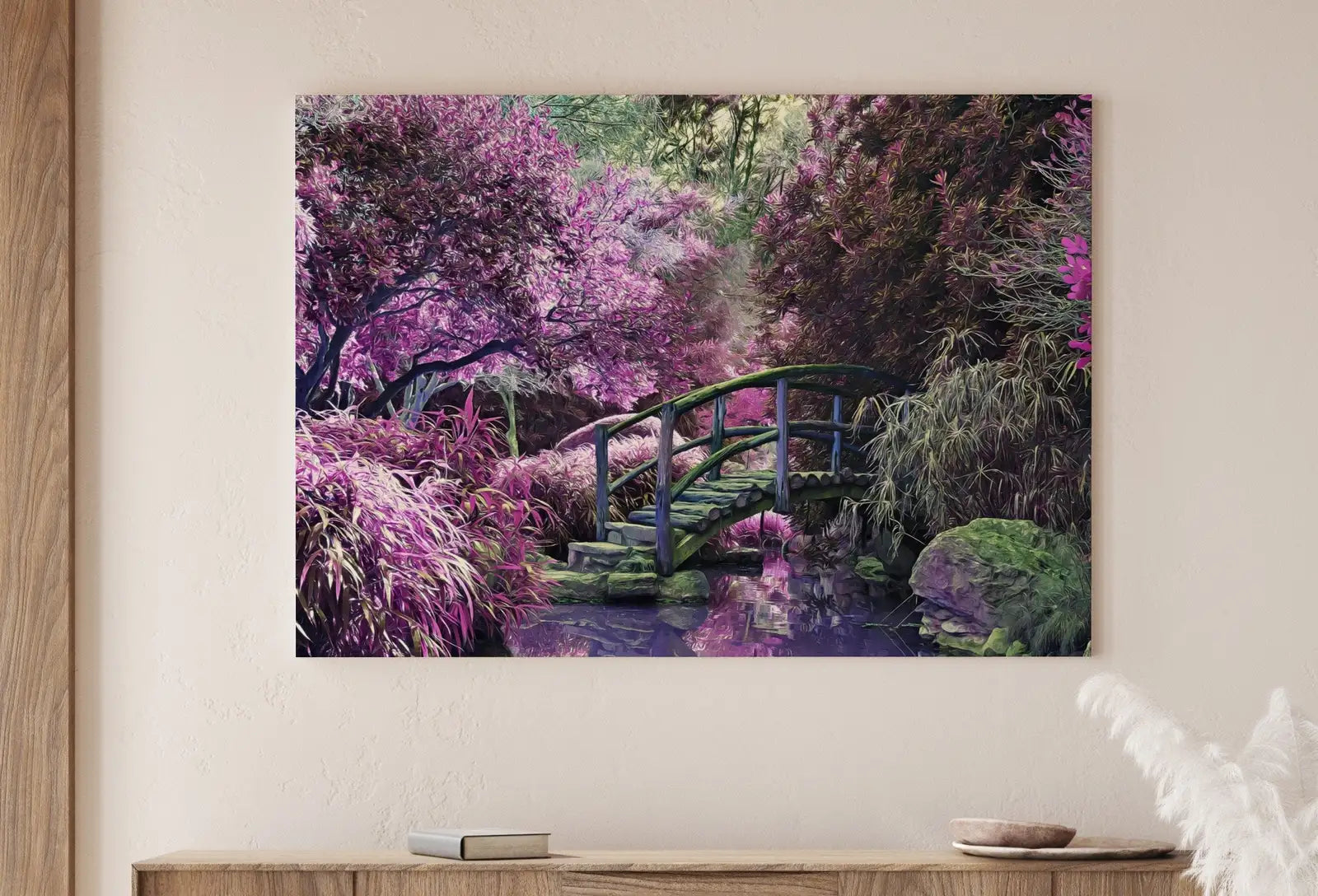 Detail view of artwork from Colorful Mystical Garden Digital Painting. Floral Decor Botanical Landscape Painting. Spring Garden Print Flowers Contemporary Printable Art. (variation 1)