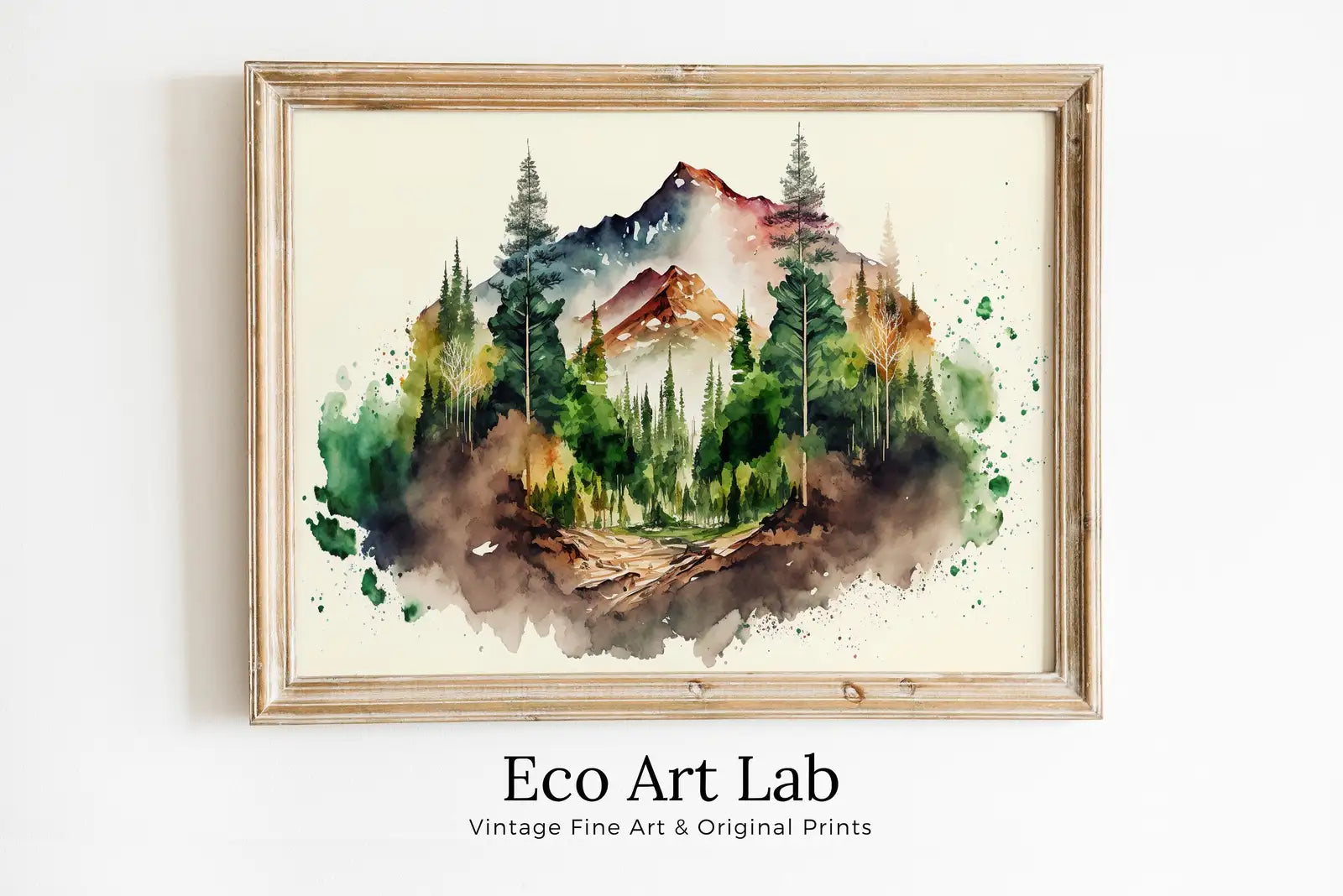 Included artwork preview showing first selection of artworks from Colorful Watercolor Forest & Mountain Painting. Forest Landscape Printable. Nature Art Print. Mountain Forest Art. Printable Wall Art.