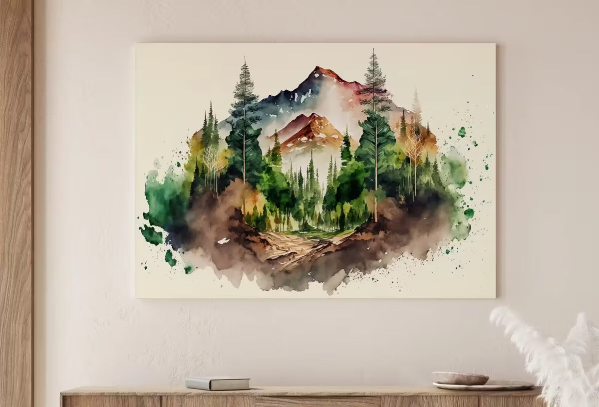 Colorful Watercolor Forest & Mountain Painting. Forest Landscape Printable. Nature Art Print. Mountain Forest Art. Printable Wall Art – Printable Wall Art