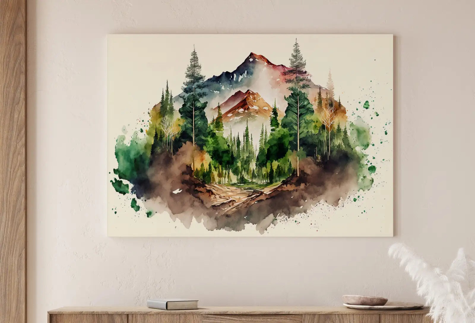 Second included artwork preview from Colorful Watercolor Forest & Mountain Painting. Forest Landscape Printable. Nature Art Print. Mountain Forest Art. Printable Wall Art featuring various scenes.