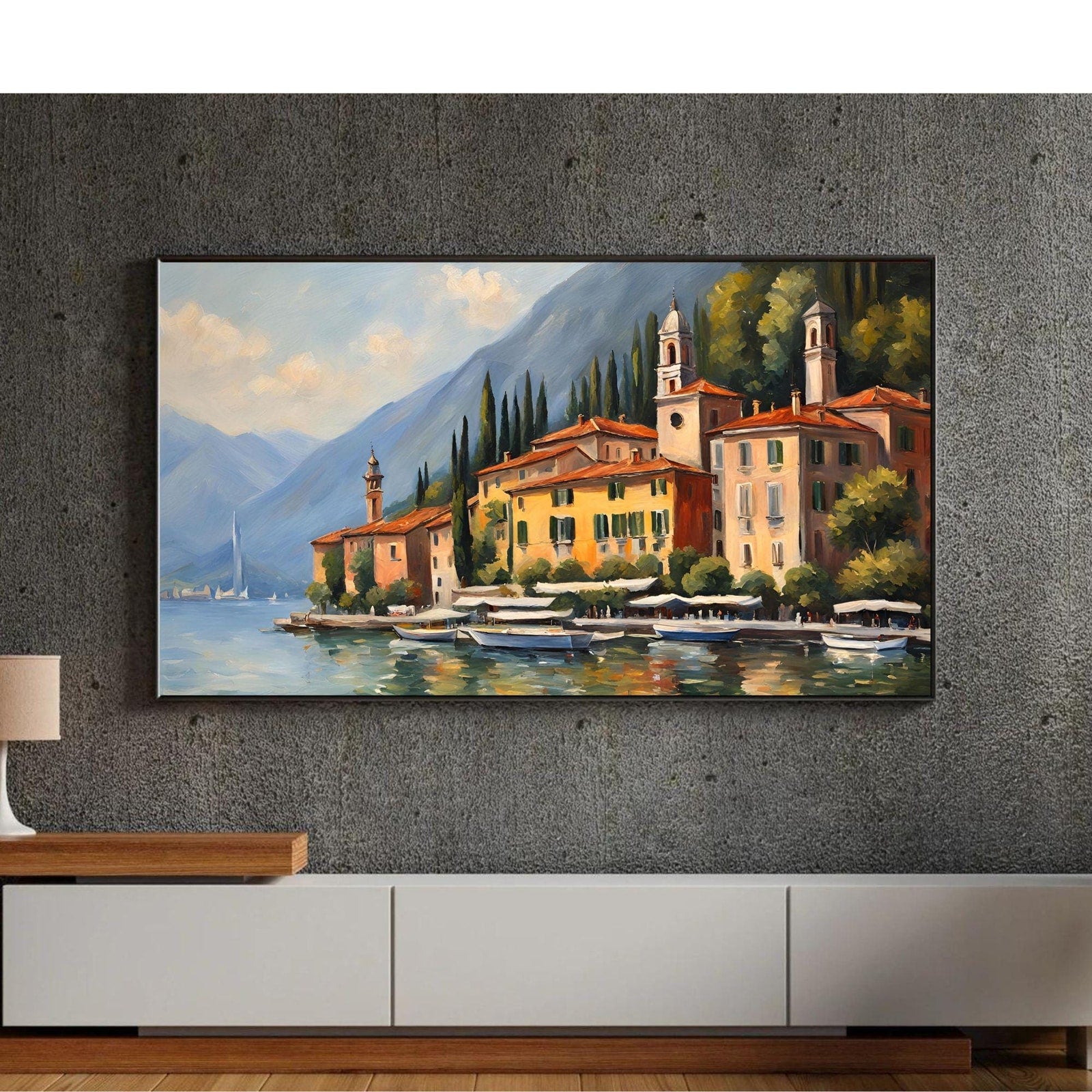Como Lake Art For Samsung Frame TV. Italy Landscape Modern Wall Decor. Stylish TV Digital Art For Elegant Display – Frame TV Digital Download Art – Digital Download