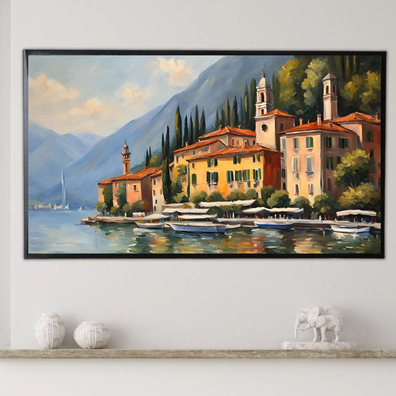 Como Lake Art For Samsung Frame TV. Italy Landscape Modern Wall Decor. Stylish TV Digital Art For Elegant Display – Frame TV Digital Download Art – Digital Download