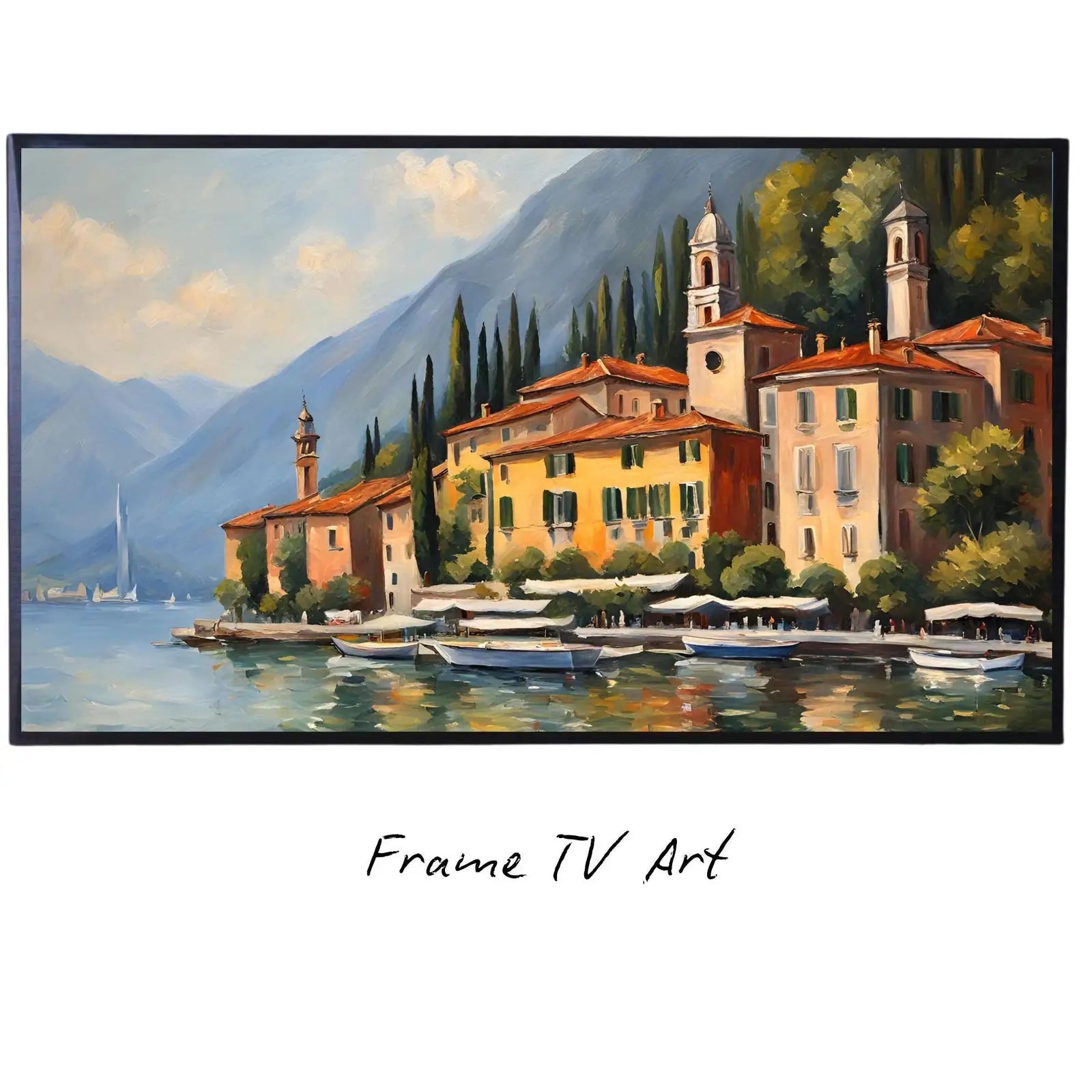 Como Lake Art For Samsung Frame TV. Italy Landscape Modern Wall Decor. Stylish TV Digital Art For Elegant Display – Frame TV Digital Download Art – Digital Download