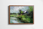 Imprimable champ de campagne. Peinture paysage champ de campagne verdoyant et rivière. Impression paysage style vintage Décoration ferme. Impression rustique antique – Impression murale imprimable Téléchargement numérique – Téléchargement numérique