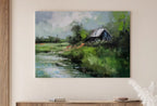 Imprimable champ de campagne. Peinture paysage champ de campagne verdoyant et rivière. Impression paysage style vintage Décoration ferme. Impression rustique antique – Impression murale imprimable Téléchargement numérique – Téléchargement numérique