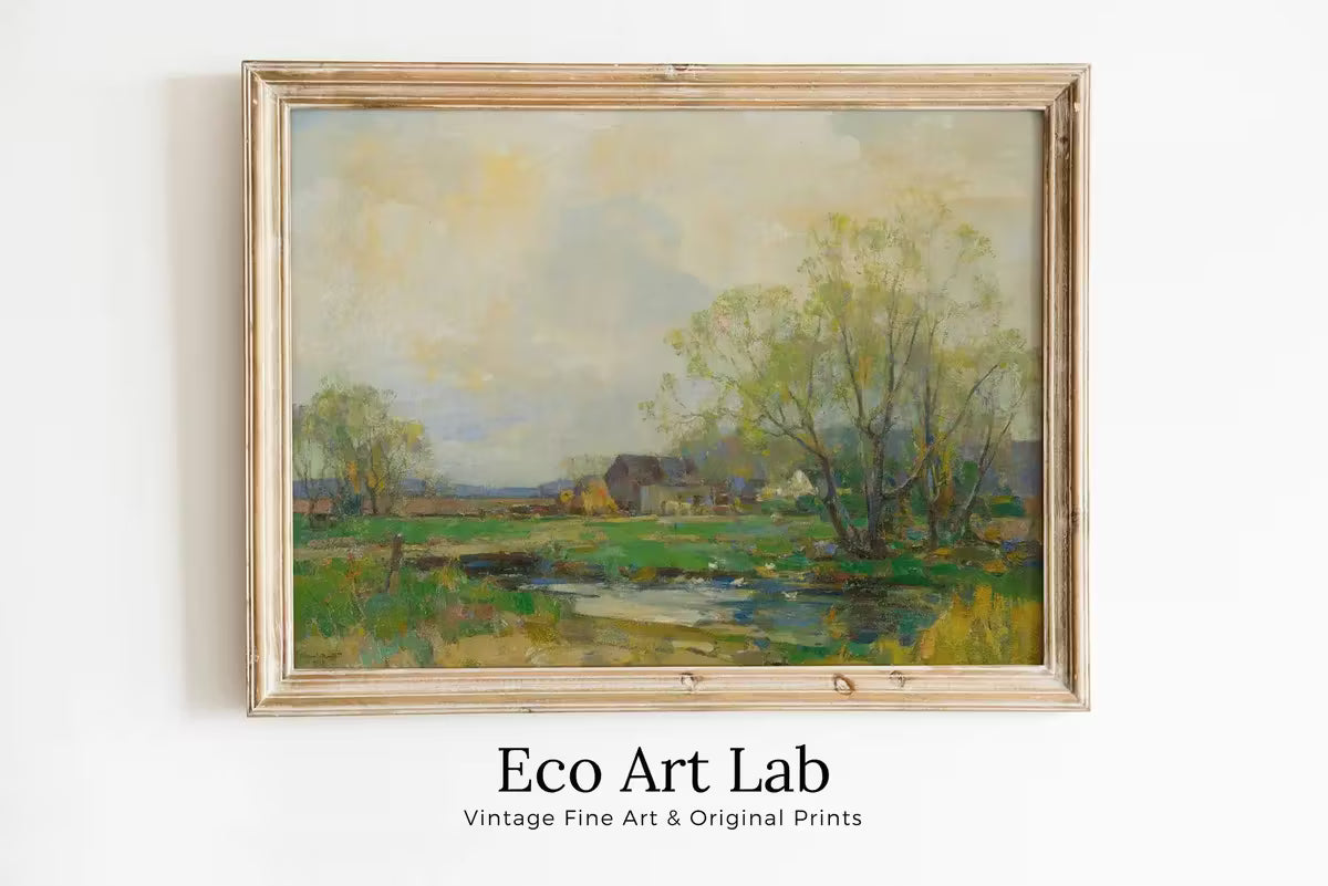 Country Field Printable. Spring Meadow Landscape Painting. Vintage Landscape Print. Farmhouse Decor. Antique Rustic Field Print – Printable Wall Art