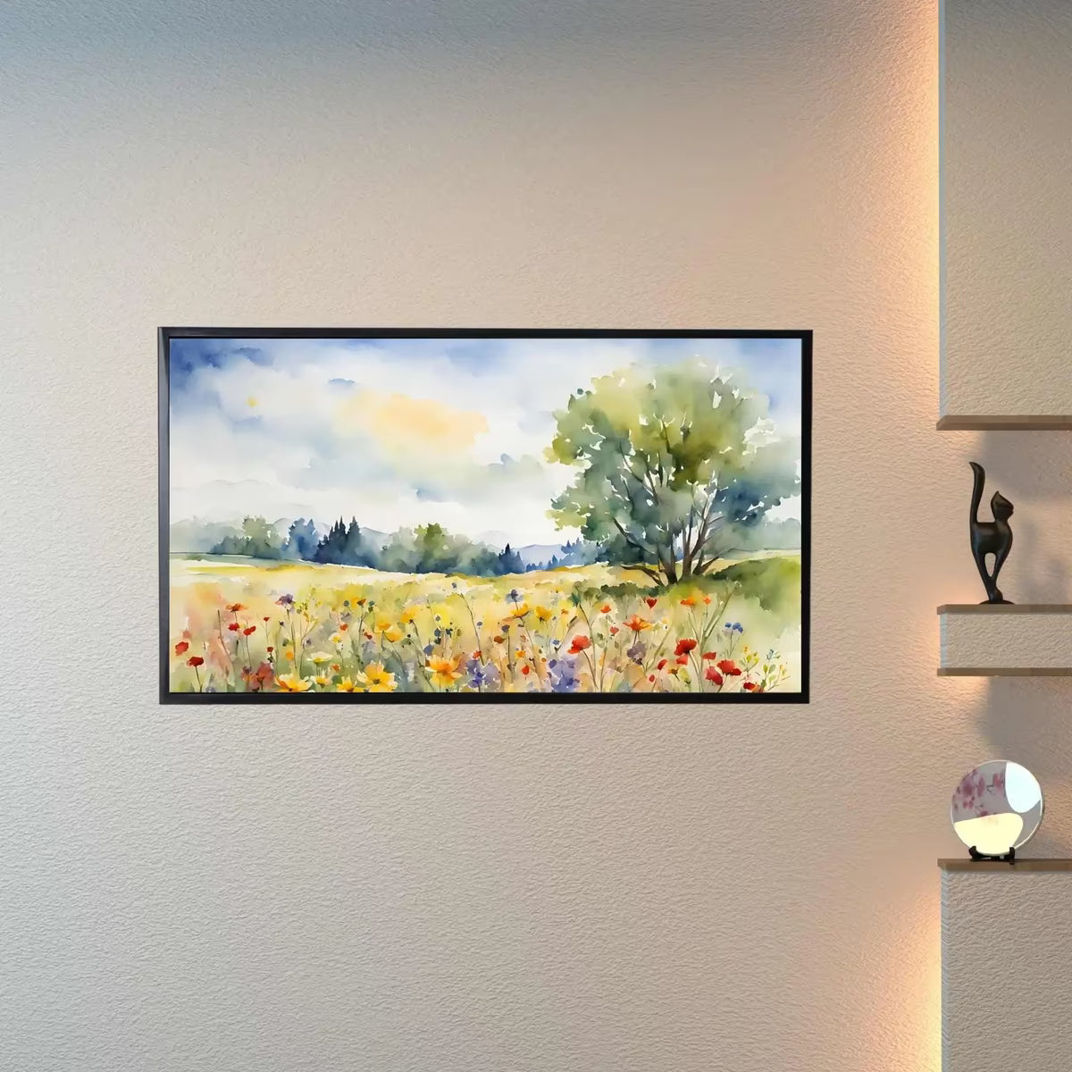 Countryside Frame TV Art. Colorful Spring Nature Decor. Scenic Floral Landscape Watercolor – Frame TV  Art