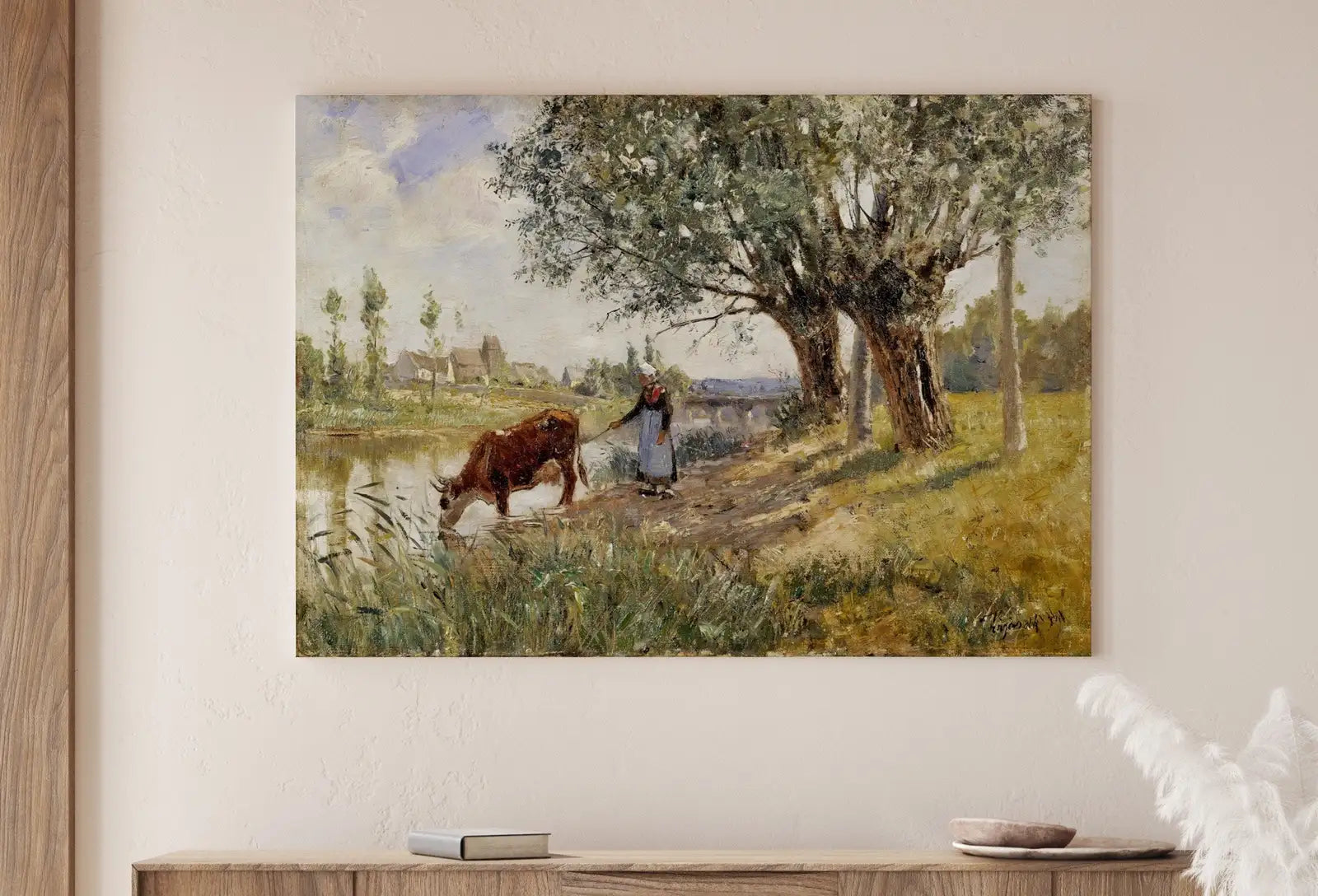 Detail view of artwork from Countryside Landscape Painting Printable Famous Art Print. Instant Download Vintage Fine Art Print. Country Farmhouse Decor Digital Download. (variation 1)