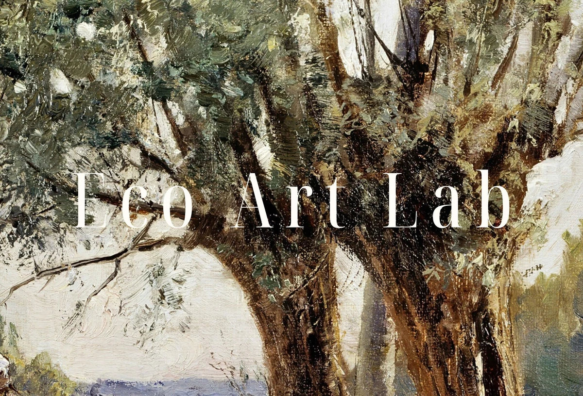 Detail view of artwork from Countryside Landscape Painting Printable Famous Art Print. Instant Download Vintage Fine Art Print. Country Farmhouse Decor Digital Download. (variation 2)