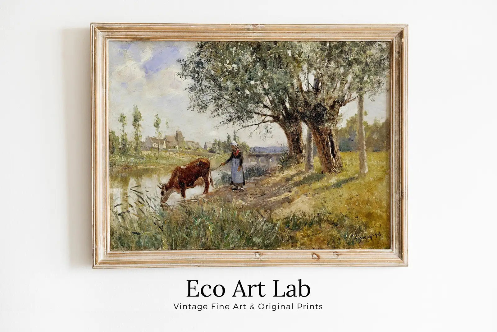 Framed view of Countryside Landscape Painting Printable Famous Art Print. Instant Download Vintage Fine Art Print. Country Farmhouse Decor Digital Download – printable wall art digital download.