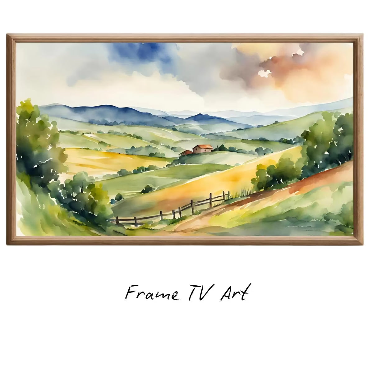 Countryside Landscape Wall Art. Watercolor Minimalist Fields Painting. Frame TV 4K Colorful Nature Scenery. – Frame TV  Art
