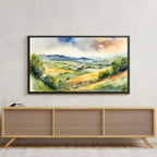 Countryside Landscape Wall Art. Watercolor Minimalist Fields Painting. Frame TV 4K Colorful Nature Scenery. – Frame TV  Art