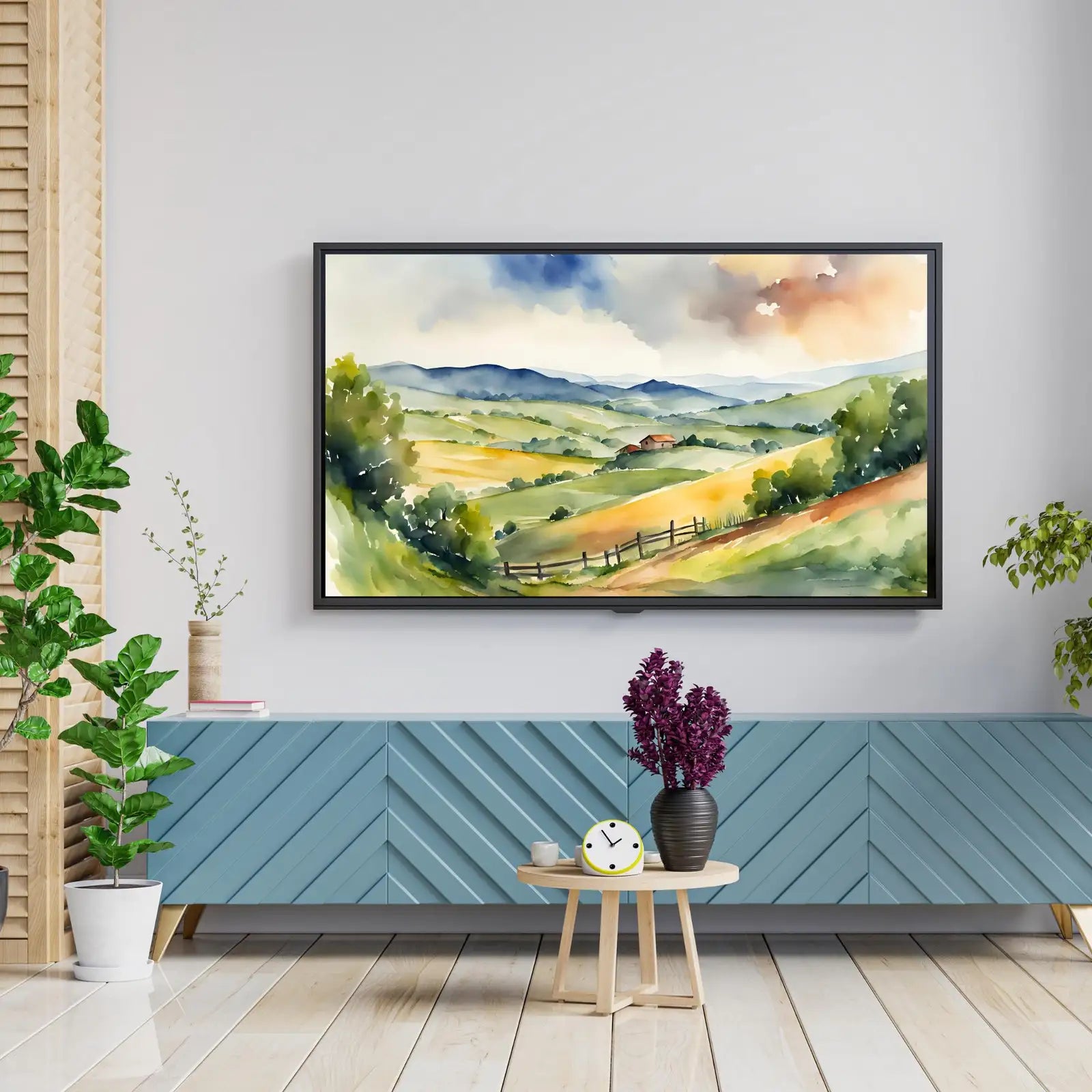 Countryside Landscape Wall Art. Watercolor Minimalist Fields Painting. Frame TV 4K Colorful Nature Scenery. – Frame TV Digital Download Art – Digital Download