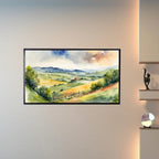 Countryside Landscape Wall Art. Watercolor Minimalist Fields Painting. Frame TV 4K Colorful Nature Scenery. – Frame TV  Art
