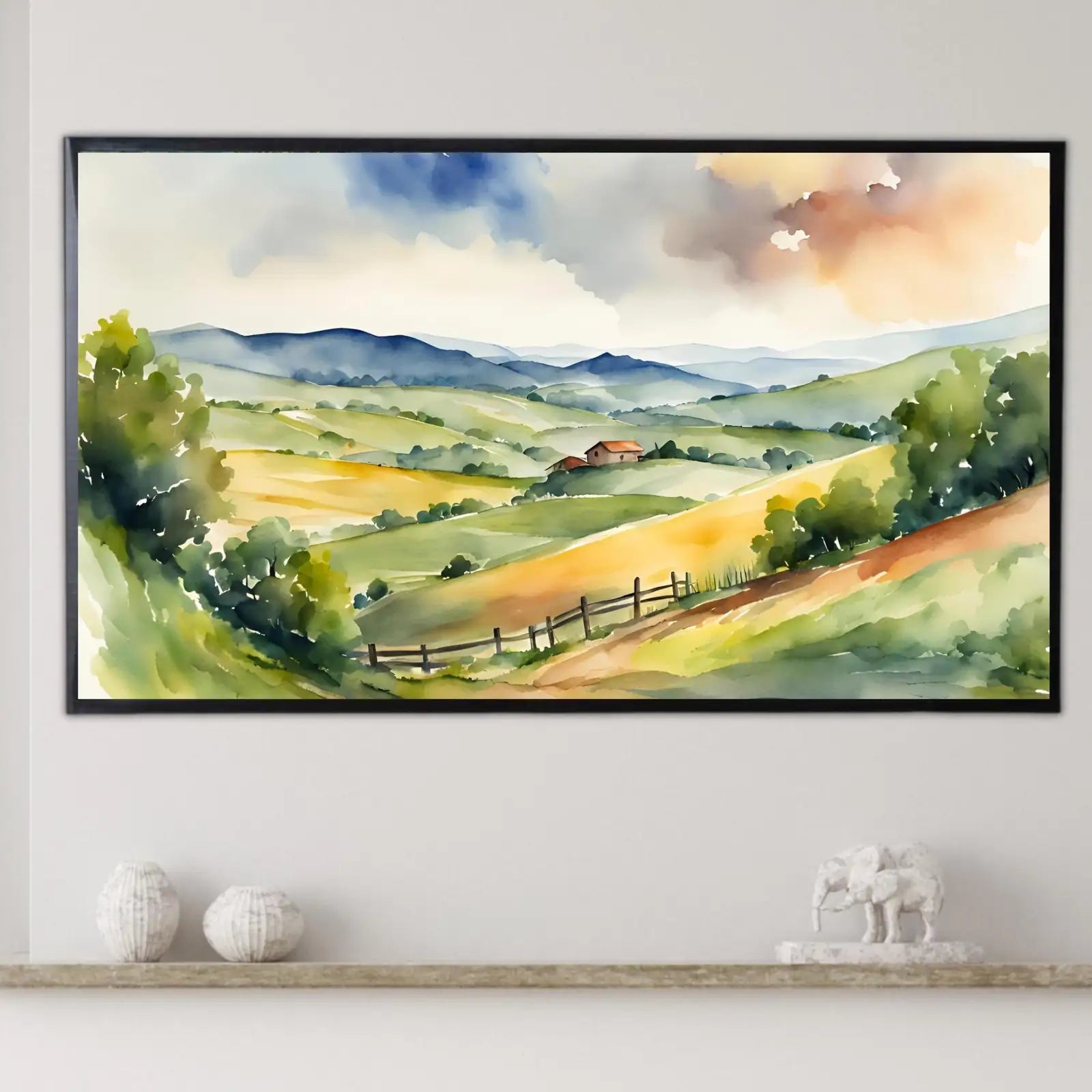 Countryside Landscape Wall Art. Watercolor Minimalist Fields Painting. Frame TV 4K Colorful Nature Scenery. – Frame TV Digital Download Art – Digital Download