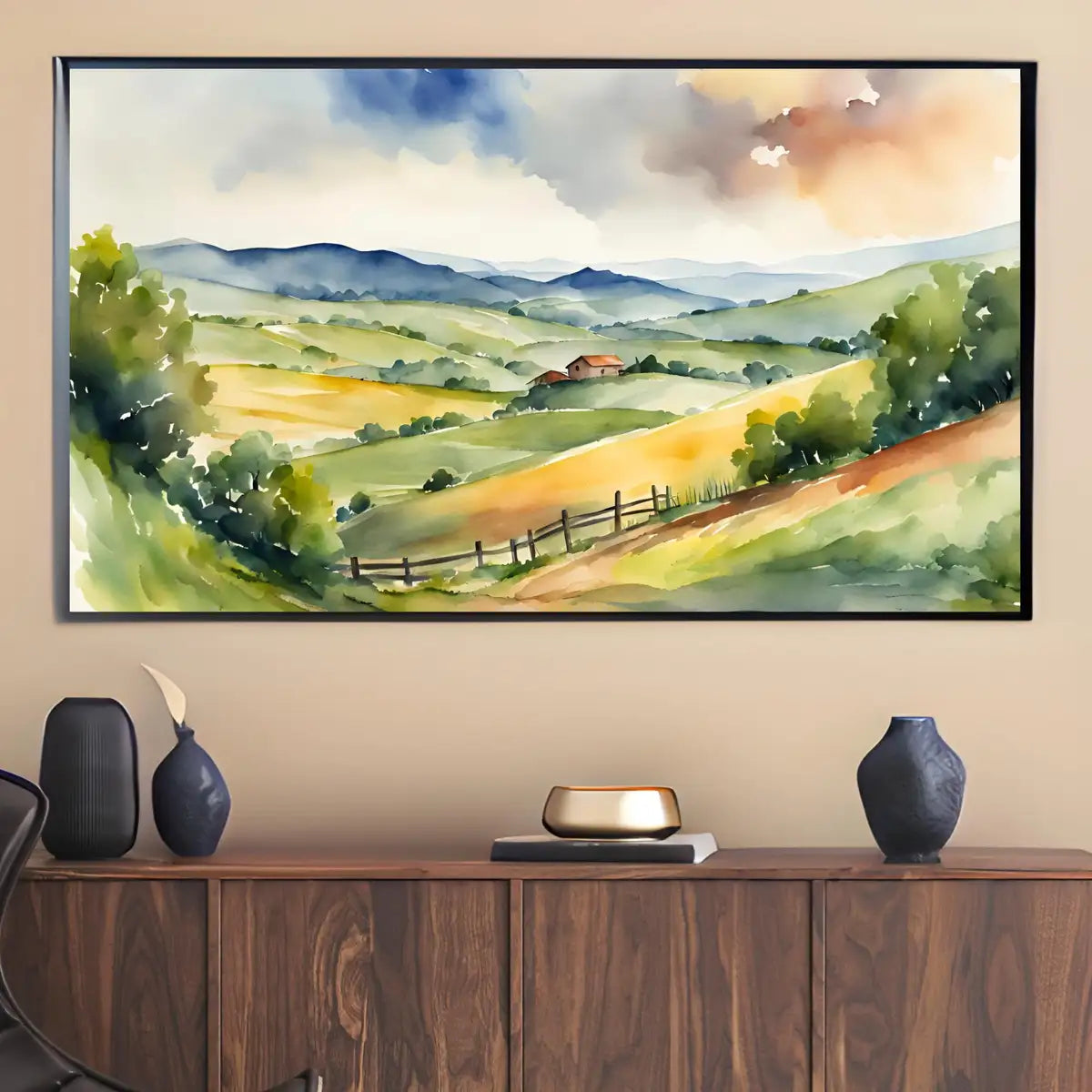 Countryside Landscape Wall Art. Watercolor Minimalist Fields Painting. Frame TV 4K Colorful Nature Scenery. – Frame TV Digital Download Art – Digital Download