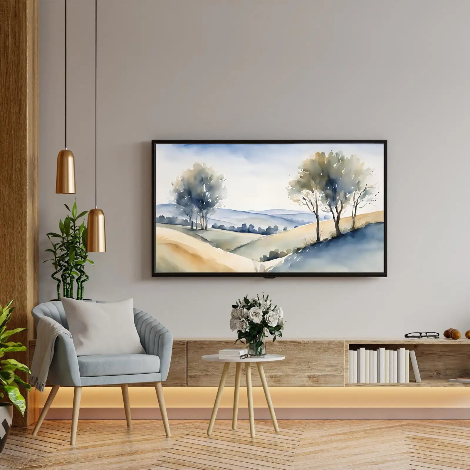 Countryside Painting For Frame TV Art. Watercolor Art For Samsung Frame TV. Minimalist Decor For Modern Home. – Frame TV Digital Download Art – Digital Download