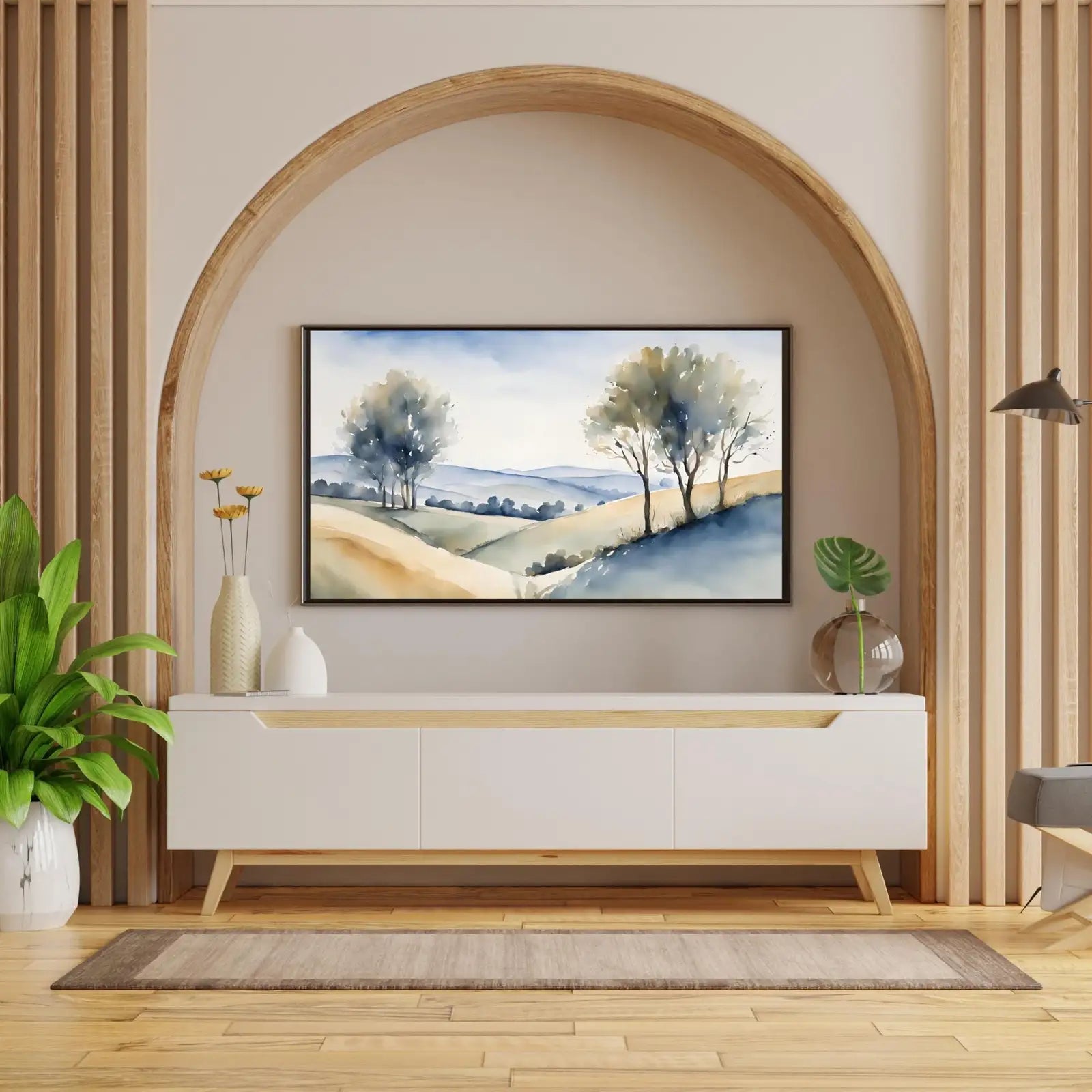 Countryside Painting For Frame TV Art. Watercolor Art For Samsung Frame TV. Minimalist Decor For Modern Home. – Frame TV Digital Download Art – Digital Download