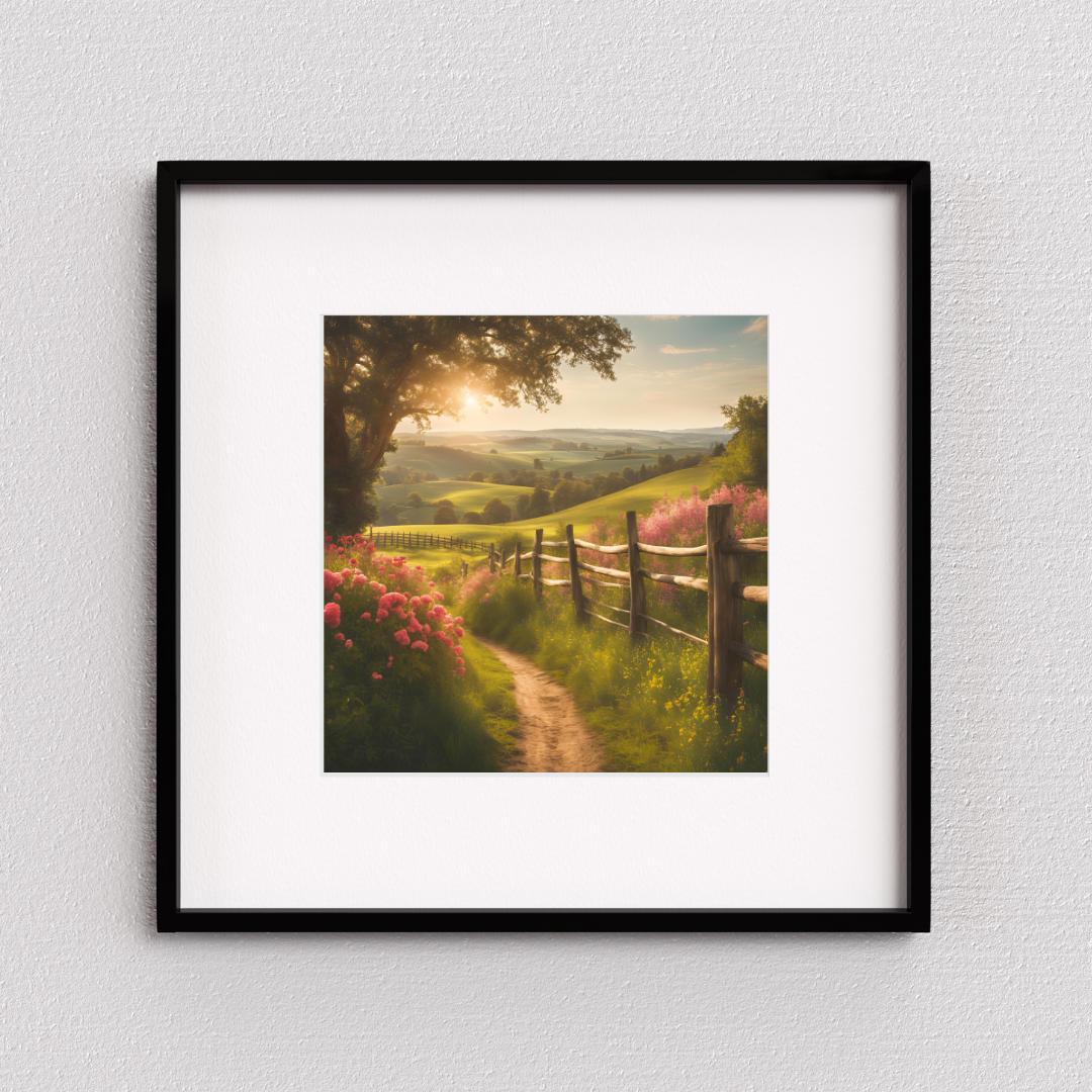 Countryside Painting Wall Art | Cottagecore Vintage Decor | Square Floral Landscape Digital Download – Printable Wall Art Digital Download – Digital Download