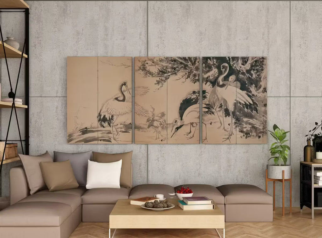 Cranes Vintage Tropical Birds Printable Wall Art. Set of 3 Prints. Wildlife Vintage Japanese Print Set. Instant Download. 3 Piece Wall Art – Printable Wall Art Set