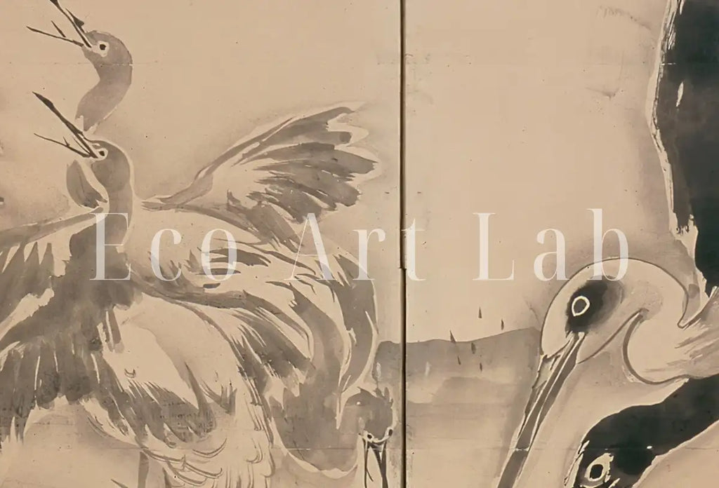 Second included artwork preview from Cranes Vintage Tropical Birds Printable Wall Art. Set of 3 Prints. Wildlife Vintage Japanese Print Set. Instant Download. 3 Piece Wall Art featuring various scenes.