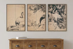 Detail view of artwork from Cranes Vintage Tropical Birds Printable Wall Art. Set of 3 Prints. Wildlife Vintage Japanese Print Set. Instant Download. 3 Piece Wall Art. (variation 1)