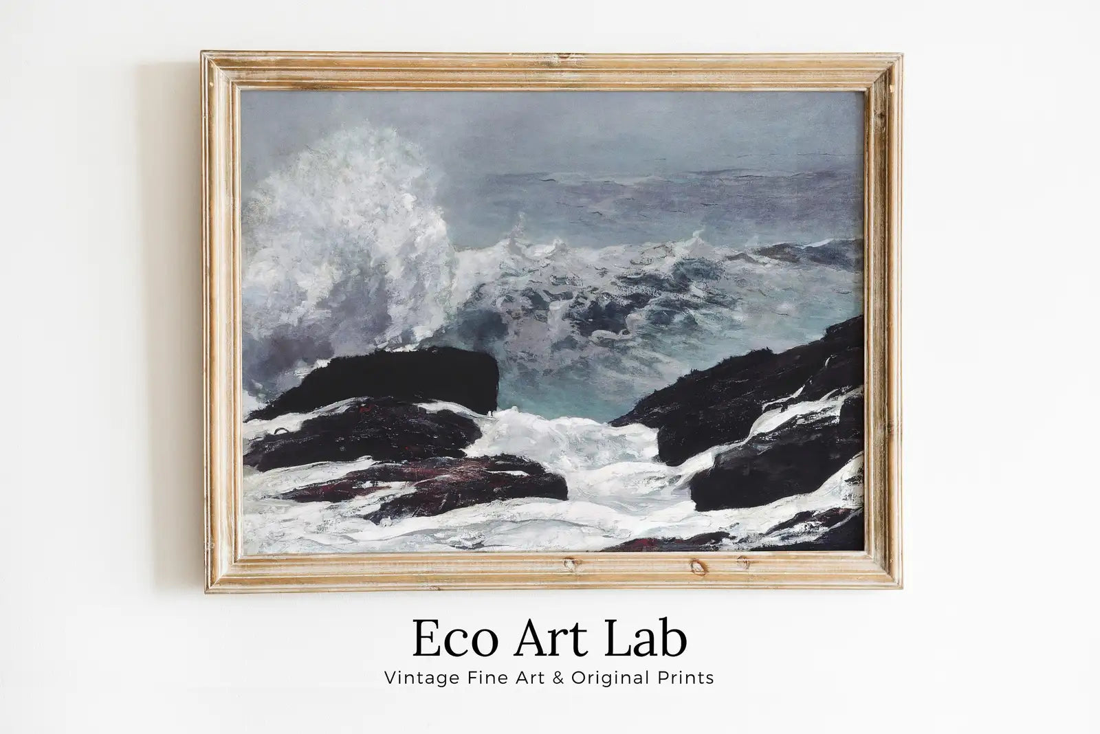 Framed view of Crashing Waves Vintage Painting Printable Wall Art. Ocean Waves Print Instant Download Coastal Watercolor Wall Art. Nautical Decor Print – printable wall art digital download.