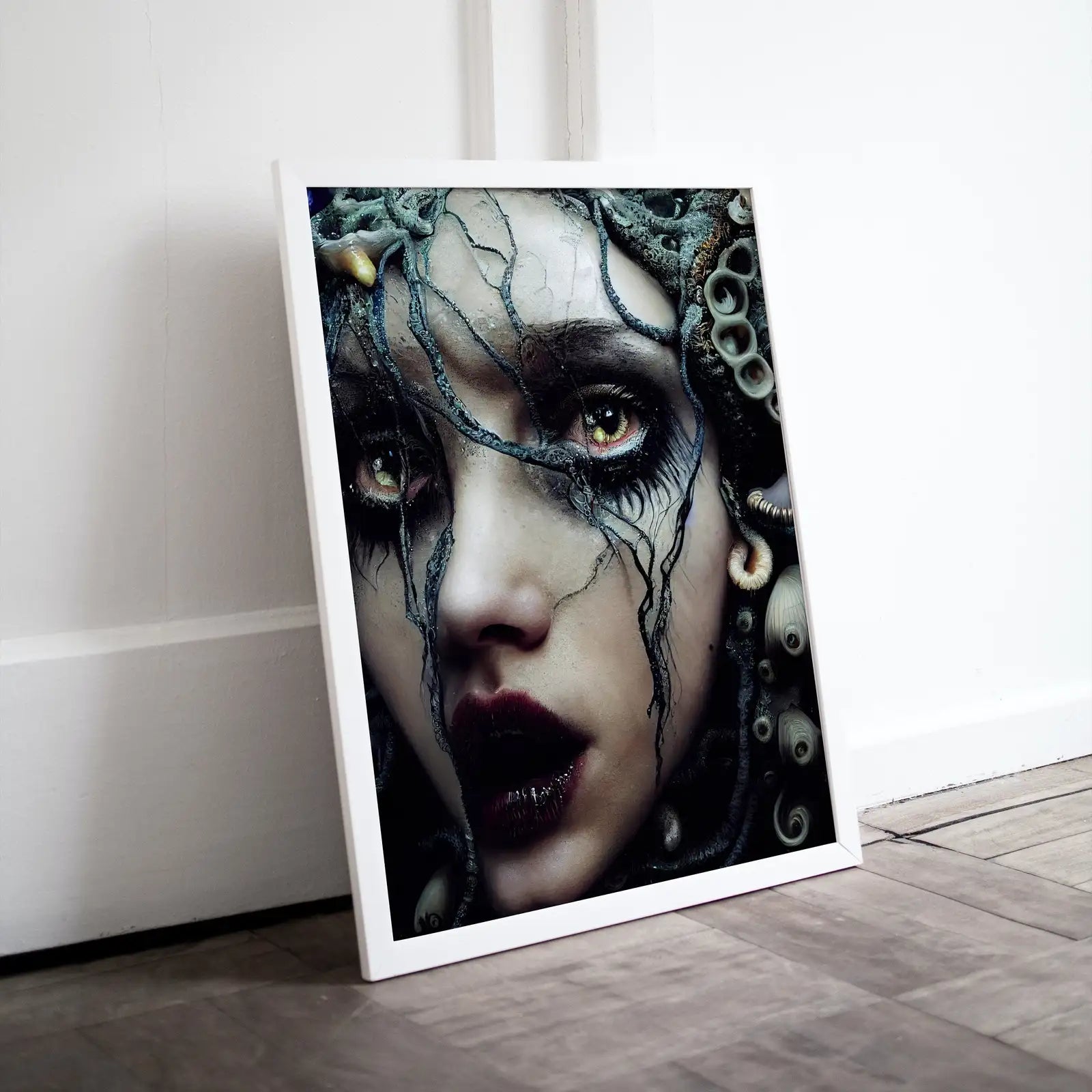 Included artwork preview showing first selection of artworks from Creepy Gothic Mermaid Art. Printable Wall Art. Dark Mermaid Digital Painting. Instant Download. Mermaid Portrait Painting. Horror Scary Art.