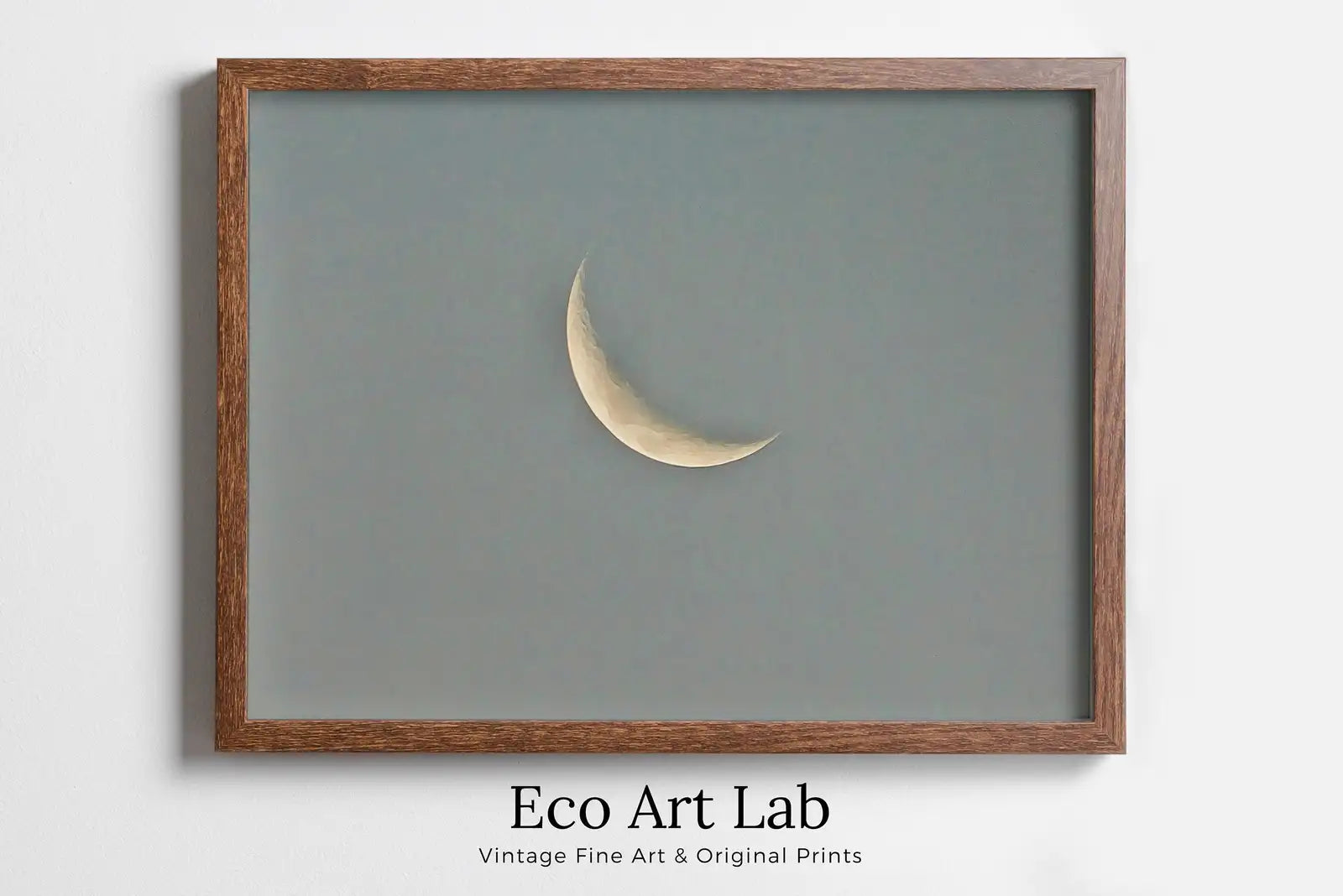 Framed view of Crescent Moon Print. Boho Minimalist Moon Phase Wall Art. Lunar Print Poster, Celestial Wall Decor. Intant Download Boho Moon Art. Stars Art – printable wall art digital download.
