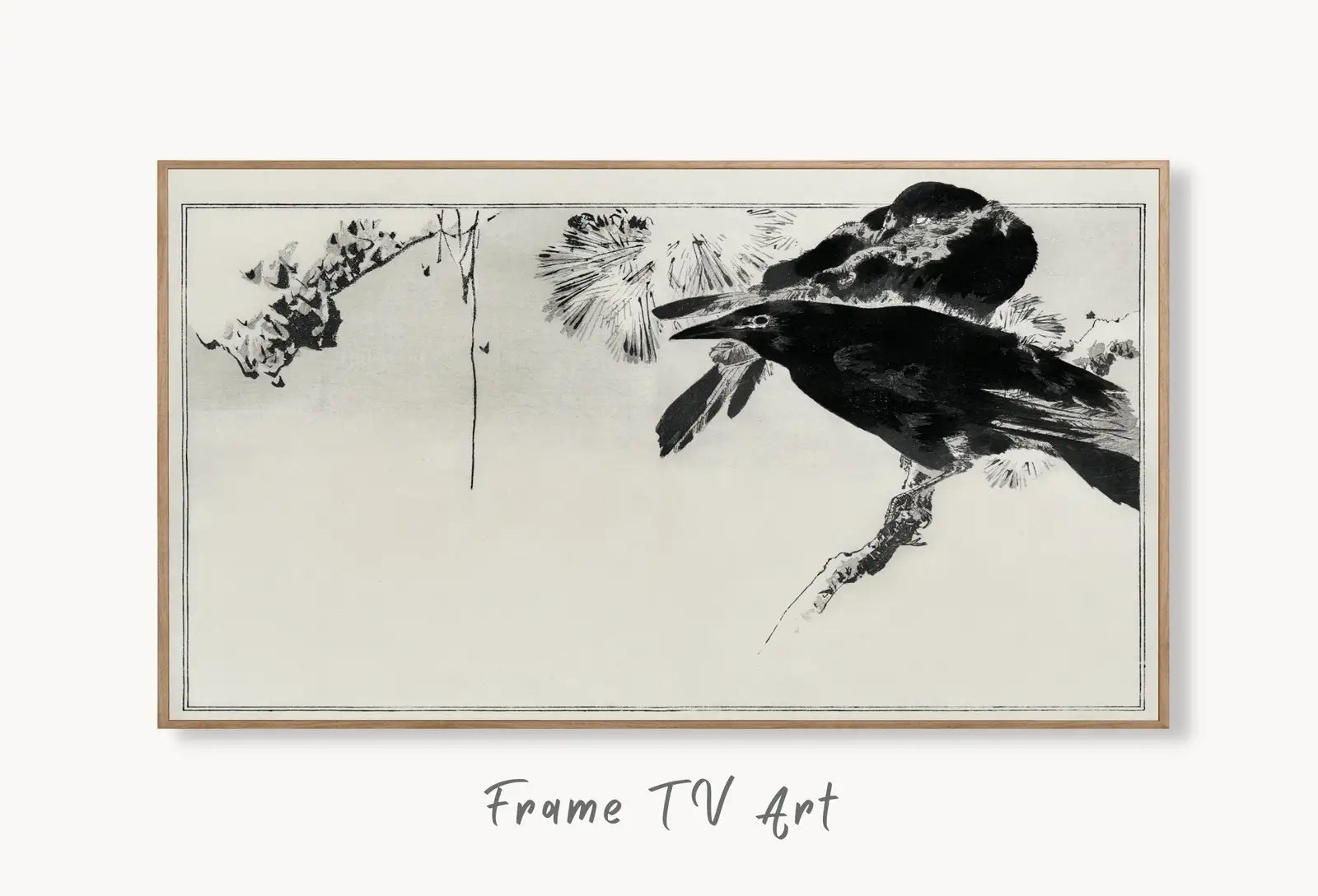 Corbeaux perchés sur une branche, art pour Frame TV - Peinture japonaise vintage. Téléchargement numérique pour Samsung Art TV, Frame TV Art.