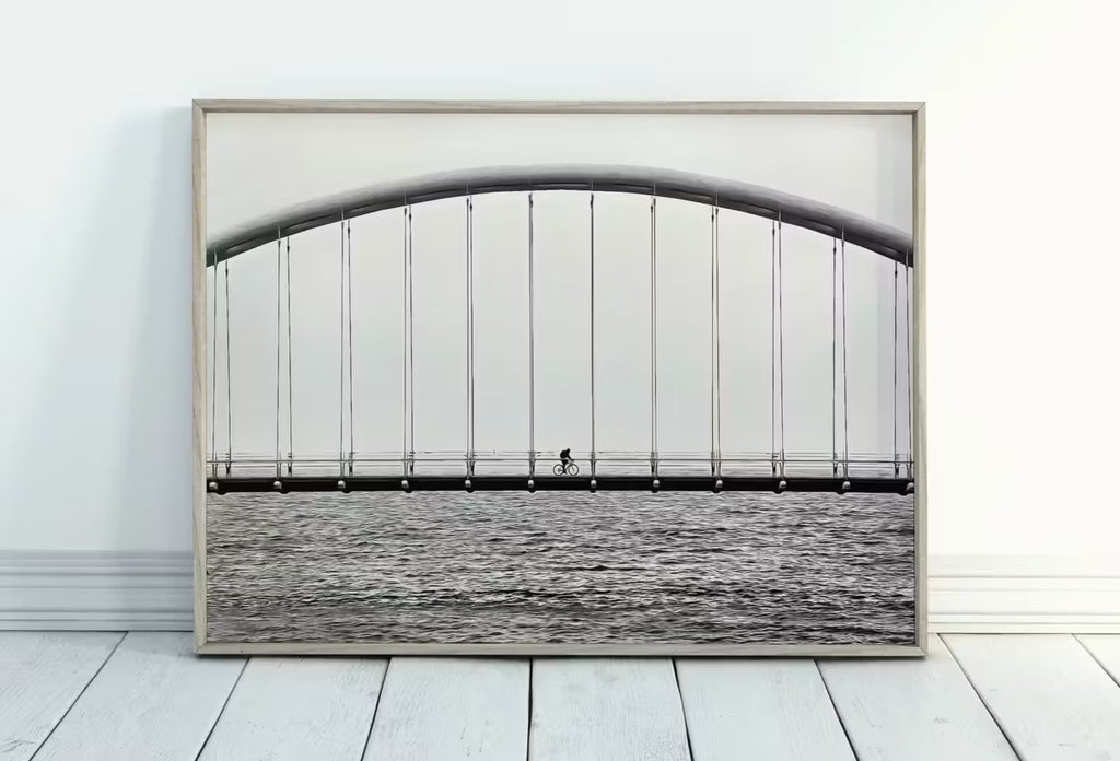 Cyclist on Bridge Black and White Art Photography Print. Horizontal Printable Wall Art Modern Wall Decor Instant Download Architecture Print – Printable Wall Art