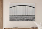 Detail view of artwork from Cyclist on Bridge Black and White Art Photography Print. Horizontal Printable Wall Art Modern Wall Decor Instant Download Architecture Print. (variation 1)