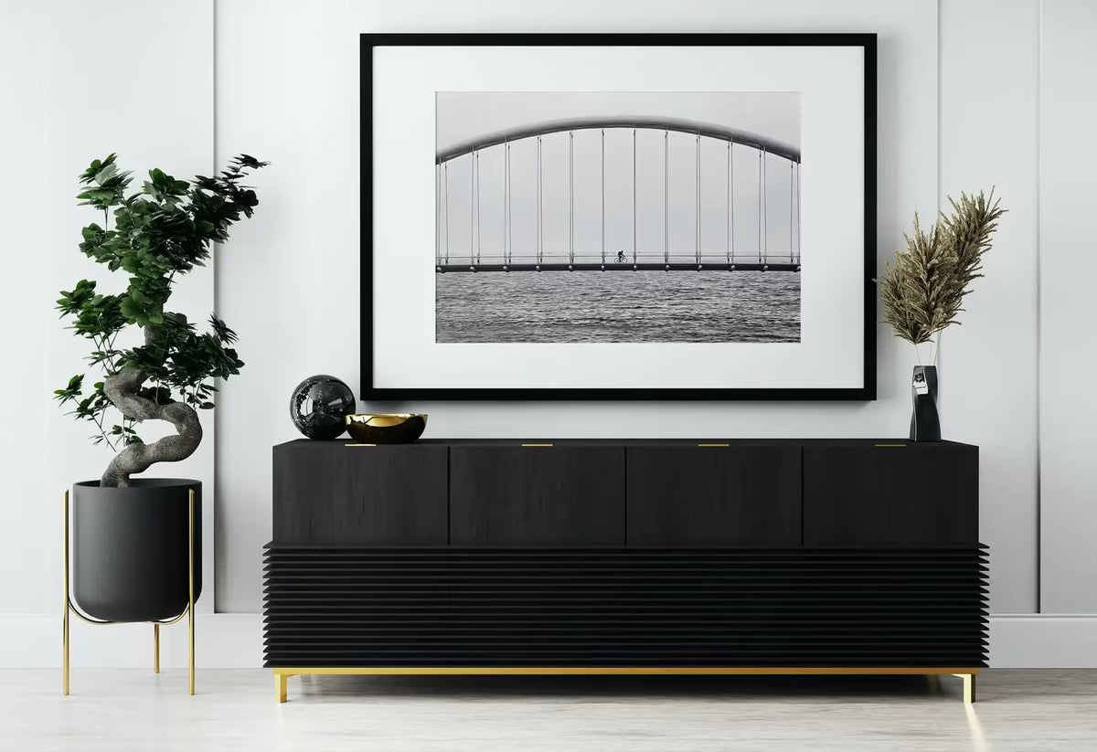 Cyclist on Bridge Black and White Art Photography Print. Horizontal Printable Wall Art Modern Wall Decor Instant Download Architecture Print – Printable Wall Art