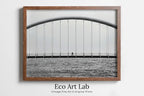 Framed view of Cyclist on Bridge Black and White Art Photography Print. Horizontal Printable Wall Art Modern Wall Decor Instant Download Architecture Print – printable wall art digital download.