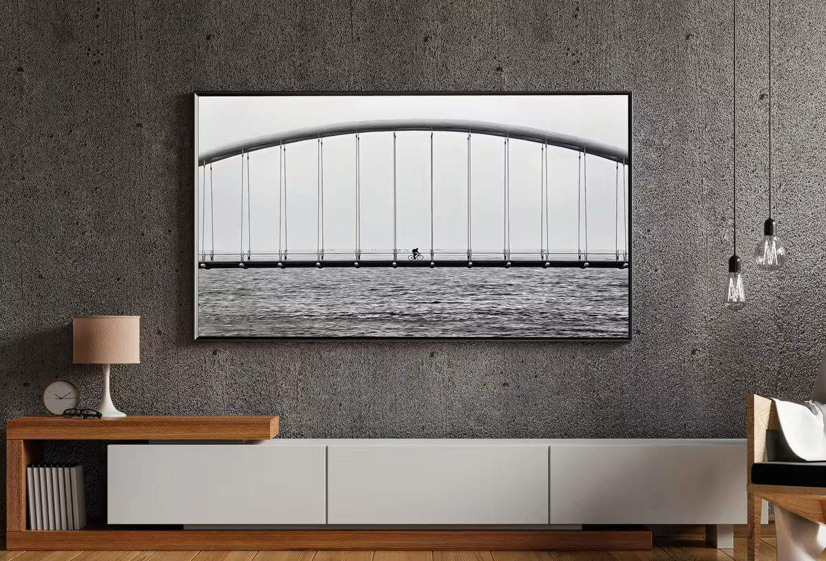 Cyclist on Bridge Black and White Frame TV Art.  Wall Art, Artwork for The Frame TV, Architecture Art for Samsung Frame – Frame TV  Art
